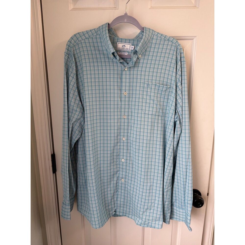 Southern Tide Men's Intercoastal Blue Gingham Plaid Button Down Size XL